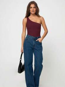 Tank Top Mule Manca One Shoulder One Shoulder No Manca Ribbed BLACK WHITE Basic Bicolor Feminine Foreign Fashion RIBBED RIBANA OLD MONEY TAILORING BASIC ELEGANT - 酒紅色 - 查看 2