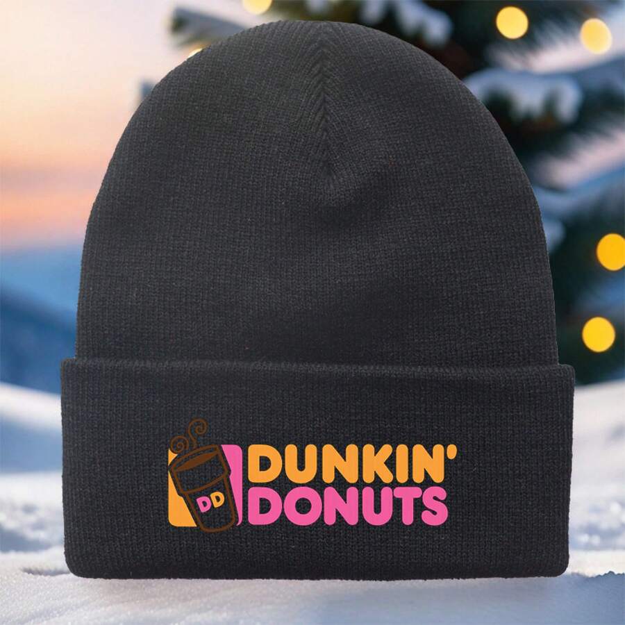 Donuts Logo Beanie Hat - Officially Licensed Coffee & Donut Design, Warm Winter Cap For Men & Women, Comfortable Stretch Fit, Unisex Casual & Outdoor Wear, Christmas/Halloween/Thanksgiving Gift For Coffee Lovers (Multi-Color Options) - Ideal For Brand Fans &  Donuts Lovers, Fashionable & , Perfect For Autumn/Winter, Hand Wash Or Dry Clean, Multiple Colors - màu đen - Xem 1