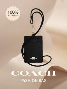 Coach Women's Vertical ID Badge Card Holder Leather Credit Card Holder For Women With Clear ID Window Ladies' Two Credit Card Slots Black Badge Card Holder With Neck Lanyard Strap,57311 IMBLK - Black 2 - View 1