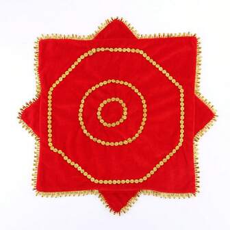 1pc Chinese Folk Dance Handkerchief, Gold Velvet Octagonal Scarf Dancing Red Handkerchief, Chinese Style Dance Essential, Suitable For New Year, Christmas, Parties