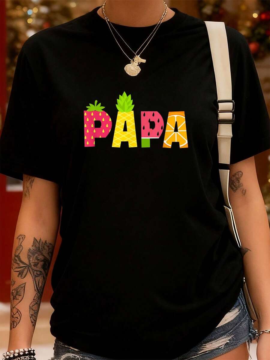 Lustiger Papa Fruchtliebhaber Sommer Männer Obstschneide T-Shirt Frauen T-Shirt Grafik T-Shirts Crop Tops Outfits Tops T-Shirt - Schwarz - Übersicht 1