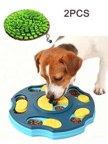 2 PCS Pet Intelligence Slow Eating Toy Set | Blue Multi-Grain Slow Eating Tray. The Pet Needs To Push The Cover To Get The Food. During This Process, It Can Exercise Its Thinking Ability, And At The Same Time Achieve Slow Eating To Avoid Digestive Problems Caused By Eating Too Fast. It Also Has Elements That Pets Love Such As Bones And Paw Prints. - Multicolor - View 1