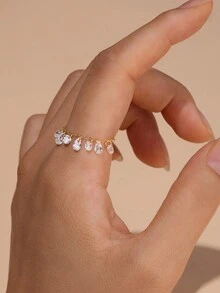 1 chiếc nhẫn bạc 925 kiểu dáng tối giản độc đáo hình học đính đá Cubic Zirconia, trang sức thanh lịch phù hợp cho nữ giới đeo hàng ngày hoặc làm nhẫn cưới. - Vàng - Xem 10