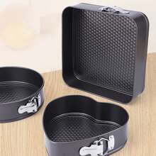 6pcs Nonstick Springform Cake Pan Set - Heart/Round/Square Leakproof Pans With Removable Bottom - Black - View 8