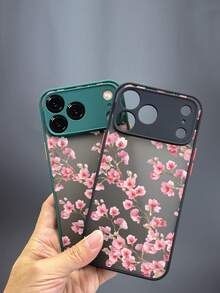 1pc Pink Cherry Blossom Branches.  17 Pro Max Phone Case, Precision-Cut Button  16 Pro Max Case, Suitable For  17 16 15 14 13 12 11 Pro Max Plus Air Phone Cases. - Black - View 3