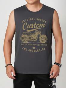 男士夏季复古摩托车图案背心，洛杉矶街头时尚