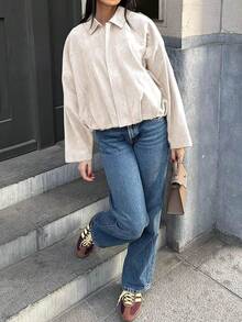 Womens Faux Suede Bomber Jackets Oversized Cropped Zip Up Lapel Coats Fall 2025 Casual Outerwears - Be - Xem 3