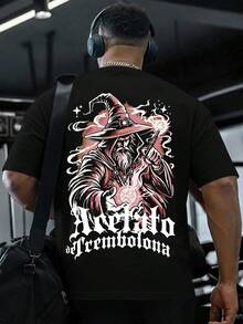 Men's Oversized T-Shirt With "Mago Apelado De Trembolona" Print, Gym Streetwear, Premium Cotton Fabric, Comfortable, High Quality - 黑色 - 查看 1