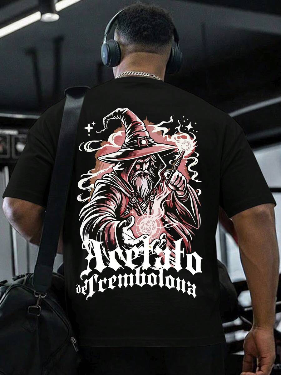 Men's Oversized T-Shirt With "Mago Apelado De Trembolona" Print, Gym Streetwear, Premium Cotton Fabric, Comfortable, High Quality - 黑色 - 查看 1