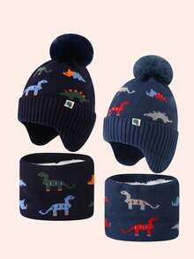 恐龙帽子围巾套装（2件套），男女宝宝保暖冬季配饰