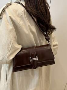 Bolso de hombro elegante minimalista de unicolor y estilo retro - Marrón Chocolate - Ver 6