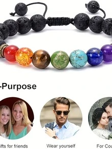 Handgewebtes Sieben-Teile-Set aus fünffarbigen Perlenarmbändern, Sieben-Chakra-Yoga-Meditationsberuhigende Naturstein-Armbänder, minimalistischer europäischer und amerikanischer Modeschmuck, geheimnisvolle orientalische Kraft, schwarz - mehrfarbig - Übersicht 8