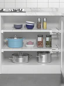 1pc Expandable Closet Shelf Divider, No Drill Needed, Suitable For Dorm, Cabinet, Bathroom, Kitchen Storage Rack - Multicolor - View 4