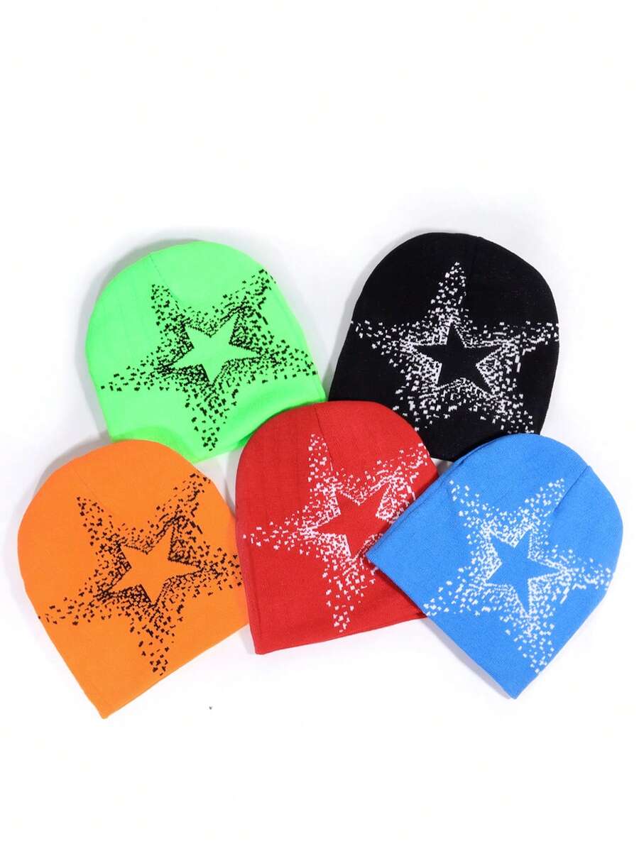 1pc Women/Men's Five-Pointed Star Jacquard Knit Hat, Warm Winter Beanie For Outdoor Sports And Daily Wear, Autumn/Winter - Five-pointed Star Knitted Hat - View 1