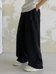 1件青少年男童休闲百搭舒适时尚运动裤，松紧腰直筒宽松版型，保暖内里，适合春、夏、秋、冬四季穿着。 - 黑色 - 查看 1