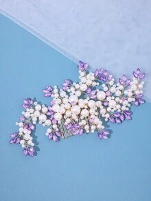 1件优雅女士奢华仿珍珠手工水晶发梳，婚礼头饰，派对配饰 - 彩色 - 查看 6