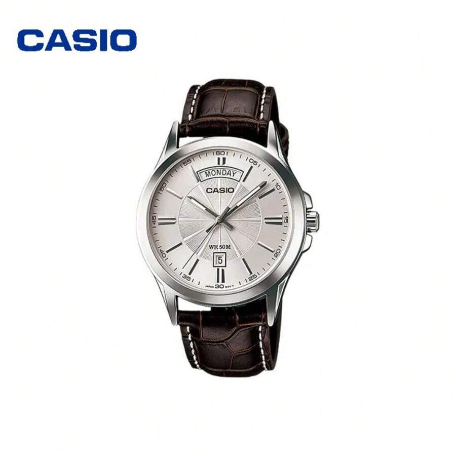 CASIO Men's Classic Watch, Brown Leather Strap & White Dial, Slim 8.9mm Design, Ion Plated Case, Business Casual Watch MTP-1381L-7A - one-size - View 1