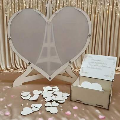 60/80/100/120/130/150pcs Small Heart Shaped Wooden Pieces, Acrylic Wedding Guest Book, Blessing Sign-In Board, Party Celebration Message, Wedding Blessings