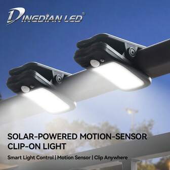 DingDian LED 1个太阳能夹灯，便携式露营灯，户外庭院灯，壁灯，帐篷灯，泛光灯，探照灯，太阳能+PIR人体感应器，IP44防护等级，适用于庭院、公园、露台、墙壁、栏杆、车库、露营、走廊、阳台、停电应急照明。