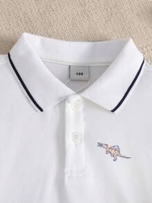 男童休闲卡通恐龙印花短袖Polo衫，夏季 - 白色 - 查看 3
