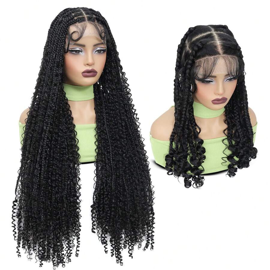 Full Lace Synthetic Braiding Wigs Square Box Braided HD Lace Wigs Handmade Knotless Braids Wig With Baby Hair Middle-Parted Sleek Wig For Women - Multicolor - View 1