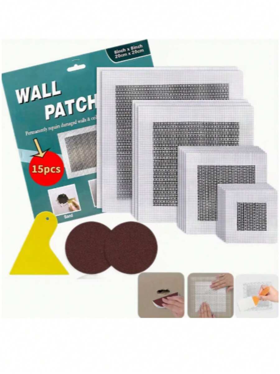 10 piezas Kit de reparación de paneles de yeso, incluye herramientas de llenado de paredes para reparar agujeros y daños con masilla de yeso blanca y almohadillas de raspador/lijadora - Solución rápida, kit de parche de paneles de yeso, herramientas de enyesado, parche autoadhesivo para paredes, herramientas profesionales duraderas, juego de herramientas de masilla, mantenimiento de propiedades, renovación del hogar