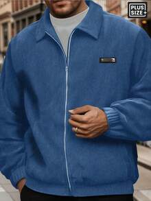 AOMDOTB Winter Plus Size Men's Corduroy Jacket, Durable Vintage Soft Warm Outer Wear, Stand Collar Design, Fashionable Zip-Up Fall - Blue - View 3