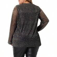 - Blusas brillantes de manga larga con lentejuelas para mujer, 2023 - 2X + negro - - Ver 2