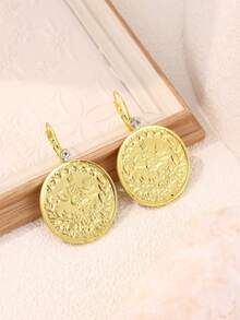 1 Pair Classic Versatile Coin Round Turkish Ottoman Pattern Rhinestone Inlaid Women Earrings, Middle Eastern Saudi Arabia Wedding Party Festival Wear Jewelry Accessories, Christmas Gift - Earrings 1 - View 7
