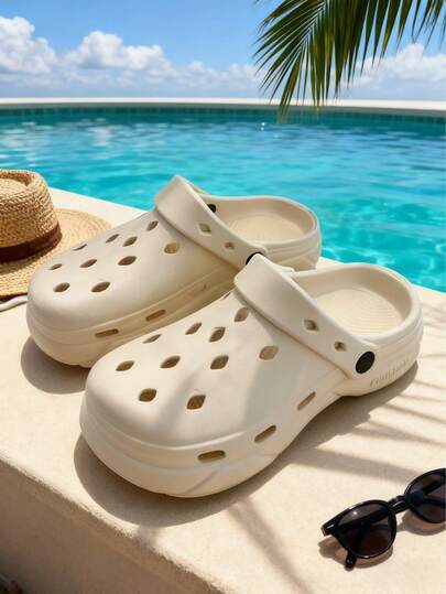 4cm Elevated Men's Breathable Lightweight Waterproof Slip-On Sandals, Suitable For Indoor, Bathroom, Beach, Outdoor, Cartoon DIY Decor, Unisex Design