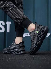 New Men's MD Hollow Bottom Knitted Breathable Running Shoes With Lace, Spring/Summer, Lightweight And Comfortable - màu đen - Xem 5