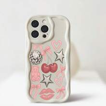 Funda de teléfono con bolas de discoteca, lazos, cerezas, estrellas, labios, ondas de crema y conchas, Compatible con varios modelos de para, incluidos 8, XS, 15 Pro, 16, 6S, 12, 13, 14 Plus, SE (2020), 11 y 16E (2022), Así como 4, 6,, XR, y X, forro de bola de discoteca Iph, Phonecase Disco, funda de teléfono para mujer - transparente - Ver 3