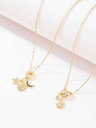 1pc Stylish Star, Sun, And Moon Pendant Necklace Is An Elegant Unisex Jewelry Piece Suitable For Parties, Gatherings, Vacations, Music Festivals, And Everyday Wear.