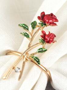 2pcs Elegant Floral Napkin Rings, Decorated With Red Roses And Green Leaves, Perfect Choice For Valentine's Day. Ideal For Valentine's Day Table Decor, Wedding Centerpieces, Candlelight Dinner Decorations, And Holiday Table Settings. A Romantic Surprise And Ideal For Expressing Love On Special Occasions.