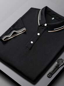 Men's Summer Polo Shirt, Business Casual Collared Short Sleeve T-Shirt, Suitable For Office, Gatherings, Parties Black Sports - Black - View 4