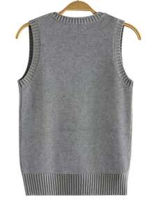 Damska kamizelka sweterkowa w dużym rozmiarze, elegancki styl europejski i amerykański, uniwersalna, swobodna, jednokolorowa, dzianinowa kamizelka bez rękawów z okrągłym dekoltem, odpowiednia na wiosnę, jesień i zimę