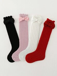 4 pares de calcetines rectos de punto de cable lindos para niños, calcetines de tobillo sin costuras versátiles para niñas para todas las estaciones - Multicolor - Ver 15