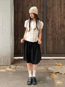 Korean Retro Black Floral Pleated Puffy Mid-Length Casual Versatile Skirt For Women Spring - Black - View 6