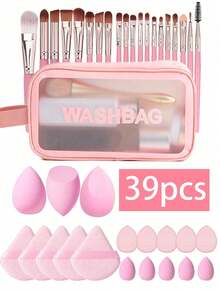 45/36/15/1 件套化妆工具套装，包含：1 个多功能防水拉链化妆包 + 30 支化妆刷套装 + 5 个化妆海绵 + 5 个迷你化妆海绵 + 5 个三角粉扑 + 5 个迷你气垫粉扑 + 1 个发圈 + 2 个碗挂绳 + 1 个化妆刷清洁工具 - 彩色 - 查看 17
