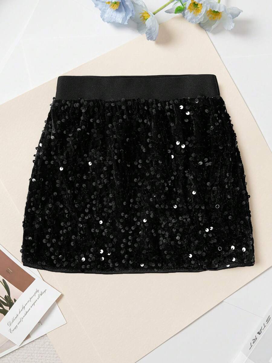 Sequin Embellished Mini Skirt, Suitable For Parties And Gatherings (Y0847) - Black - View 1