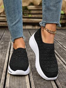 2025 Women's New Casual Versatile Sneakers, Solid Color Breathable, Suitable For Spring, Summer, Autumn, Outdoor Slip-On - Black - View 4
