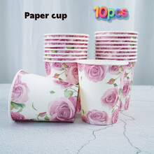 9oz Golden Rose Disposable Paper Cups - Floral Party Cups For 10/25/100 Guests | Birthday Picnic Camping Bridal Shower Gifts - Multicolor - View 1