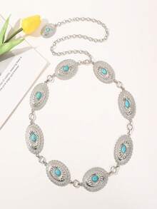 1 قطعة سلسلة معدنية كاجوال مخملية فضية مخصصة للنساء، مناسبة للجينز والمعاطف والفساتين والسترات، سلسلة خصر لامعة من سبيكة الزنك، مناسبة للخريف والشتاء - فضي - مشاهدة 14