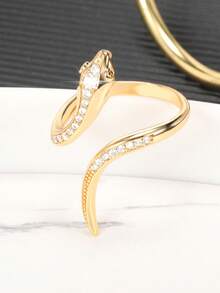 1 件 18K 镀不锈钢几何水晶镶嵌蛇形开口环状耳环，适合女士，时尚优雅，适合派对、约会、工作 - 金黃色 - 查看 6