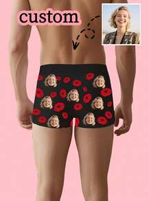 Personalisierte Herren-Boxershorts mit Foto und auffälligen roten Lippen auf tiefem Marineblau, eleganter maskuliner Stil, hochwertige individuelle Unterwäsche für den Freund, personalisiertes Geschenk - Verschiedenfarbig - Übersicht 5