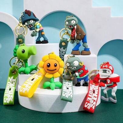 植物大战僵尸PVC钥匙扣，卡通钥匙圈，包包/车钥匙装饰，向日葵/豌豆/僵尸迷你PVC软橡胶钥匙扣，派对节日礼物，儿童小礼物