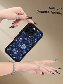 Fashionable Popular Personalized Blue And White Floral Pattern Design Theme Luxury Shockproof Aesthetic Cute Phone Case Lens Protrusion Protection Compatible With For IPhone 17/17Pro/17Pro Max, 16,15,14, 13, 12, 11 Pro/Pro Max/Plus And Series,And Compatible With For Galaxy S/A Series Gift For Easter Day, Christmas Halloween Decoration/Gift For Birthday, Girlfriend, Boyfriend, Friend Or Yourself. - Black - View 4