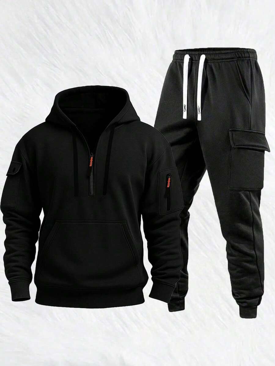 男士休闲连帽卫衣和运动裤套装，时尚户外简约套装