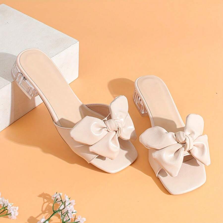 Geeyea Women's Summer Bow-Tie Flat Sandals. Soft Insole, Non-Slip PU Sole, Transparent Heel, Exquisite Design, Shock-Absorbing Insole. A Must-Have For Everyday Wear, Dates, And Vacations. Comfortable And Convenient To Wear. - 米色 - 查看 1