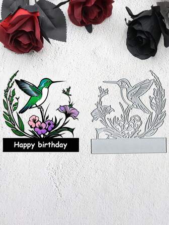 1 件装鸟花贺卡切割压花模具，独特的金属切割模具模板，适用于制作花丛中的鸟儿图案，模切艺术装饰工艺刀模具，适用于重要节日、圣诞节、感恩节、万圣节贺卡、剪贴簿、派对邀请函、生日贺卡、手账装饰等DIY项目。
